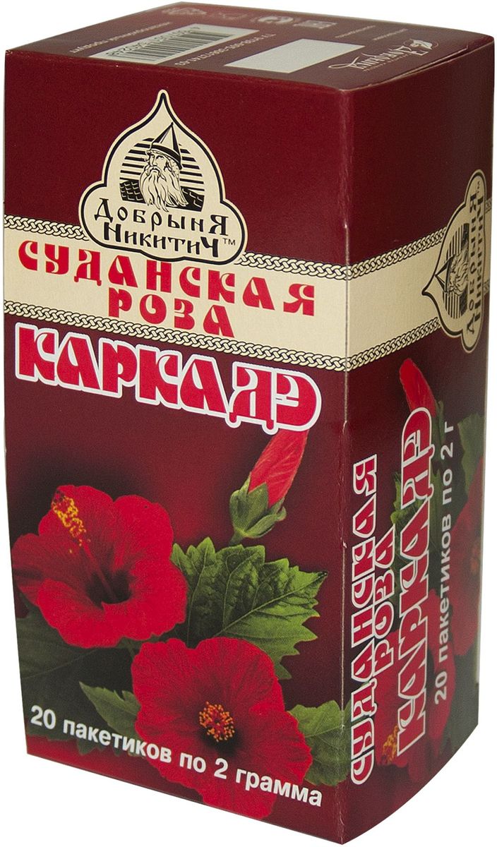 Добрыня Никитич Каркаде цветочный чай в пакетиках, 20 шт4607051540248 Добрыня Никитич Каркаде цветочный чай в пакетиках, 20 шт4607051540248Чай отличает свежий цветочно-фруктовый вкус с приятной кислинкой и красивый глубокий гранатовый цвет. Каркаде прекрасно сохраняет богатство вкуса и в горячем, и в охлажденном виде.