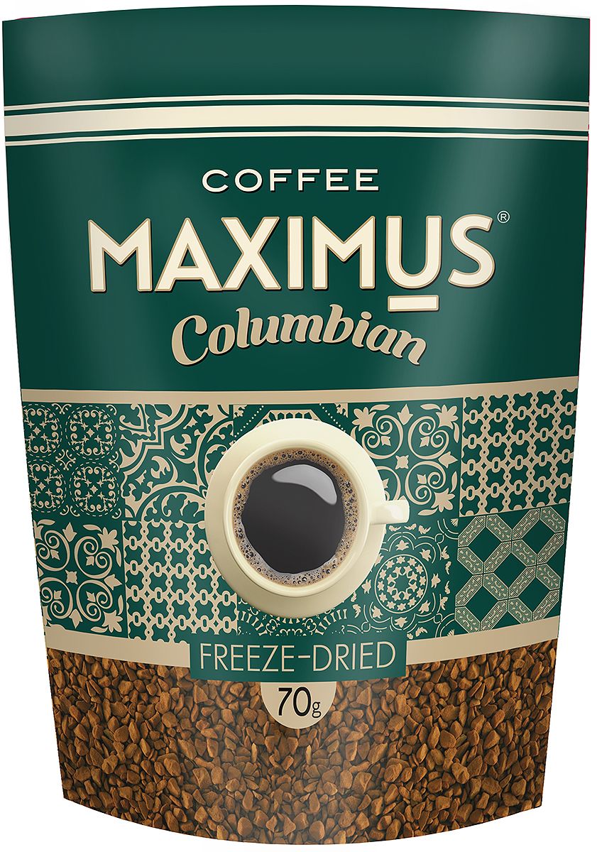 Maximus Columbian кофе растворимый, 70 г4607051541337 Maximus Columbian кофе растворимый, 70 г4607051541337Maximus Columbian - флагманский продукт. Он принес марке Maximus известность и доверие потребителей. Это качественный бренд, составленный из отборных сортов кофе.