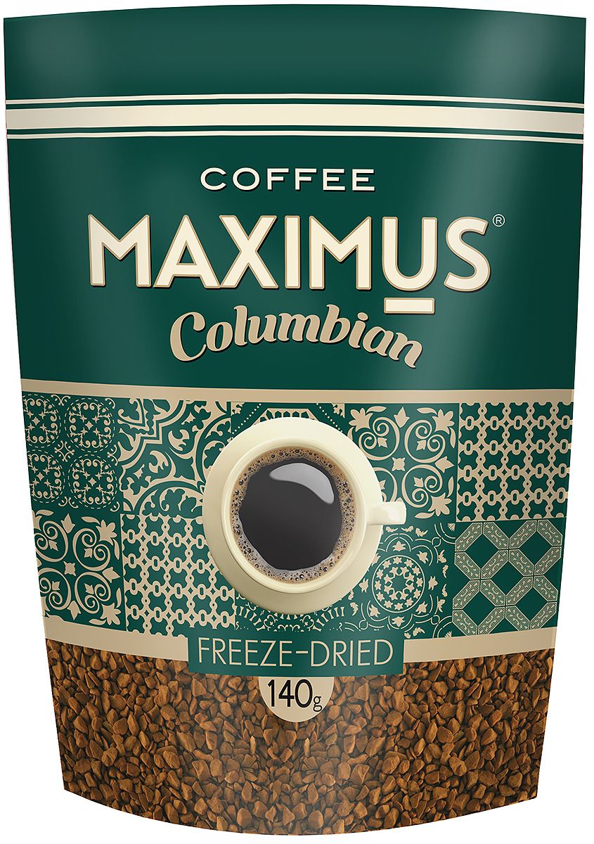 Maximus Columbian кофе растворимый, 140 г4607051541344 Maximus Columbian кофе растворимый, 140 г4607051541344Maximus Columbian - флагманский продукт. Он принес марке Maximus известность и доверие потребителей. Это качественный бренд, составленный из отборных сортов кофе.
