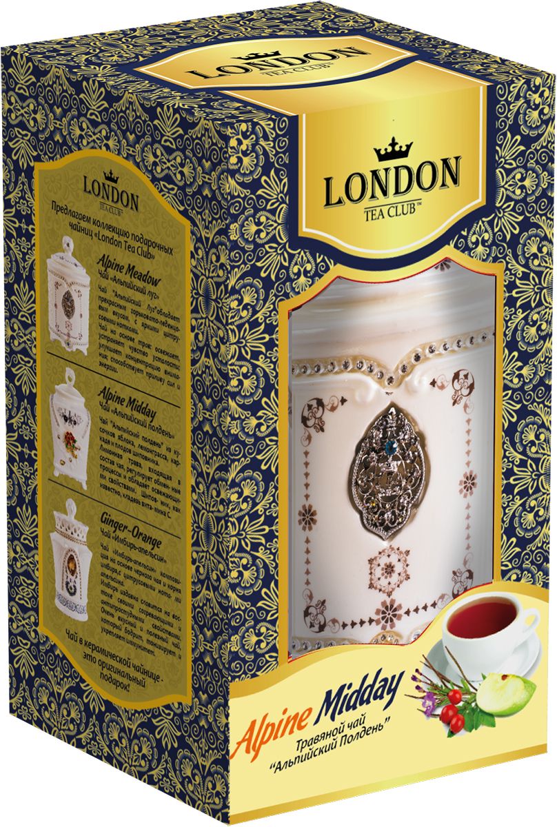 London Tea Club Альпийский полдень фруктово-травяной чай в чайнице, 70 г4607051541948 London Tea Club Альпийский полдень фруктово-травяной чай в чайнице, 70 г4607051541948Фруктово-травяная смесь Альпийский полдень - травяная смесь с добавлением плодов шиповника, лемонграсса, каркаде и кусочков яблока. Лемонграсс (лимонная трава), которая входит в состав, регулирует обменные процессы и обладает освежающими свойствами.