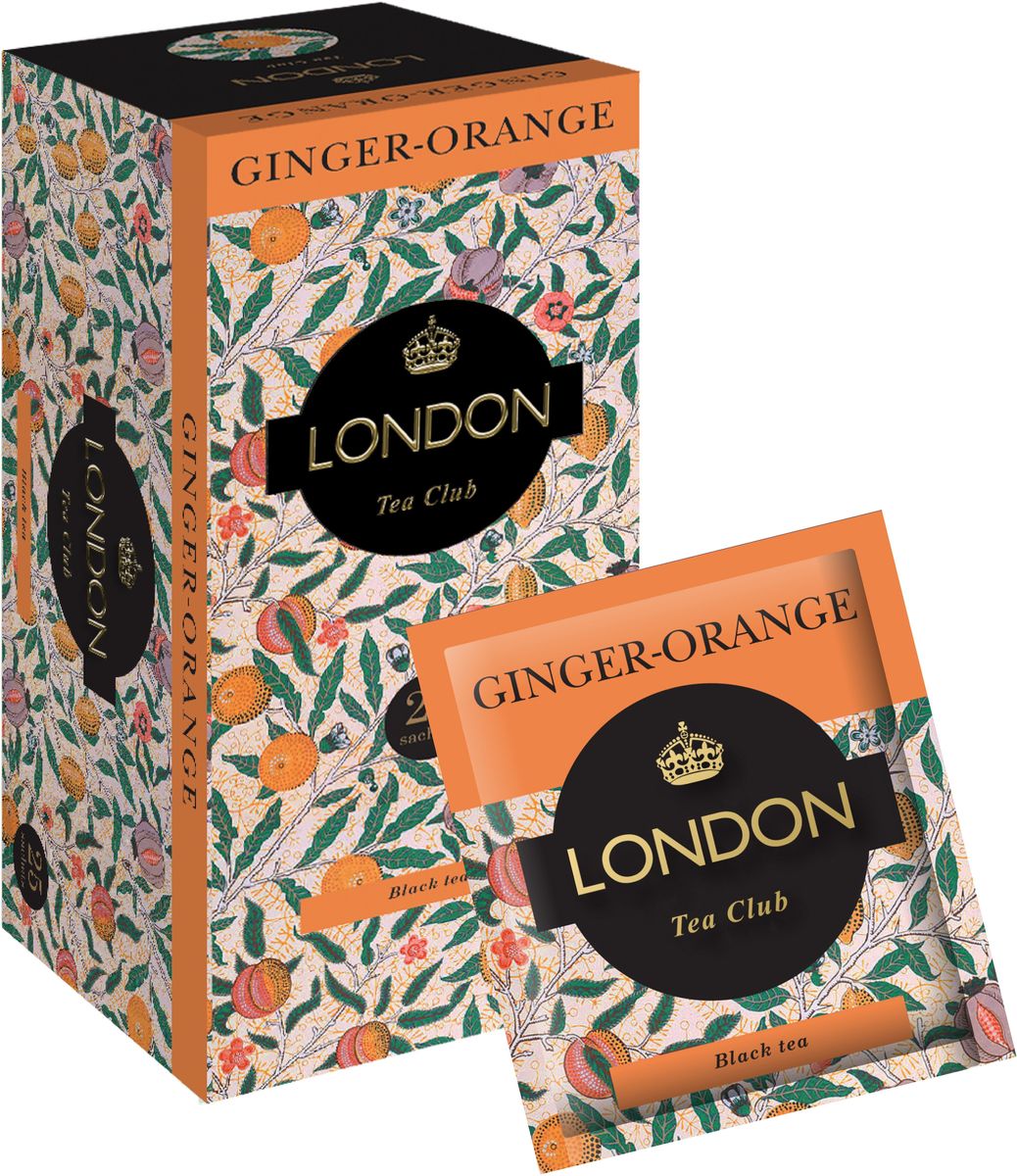 London Tea Club Имбирь-апельсин чай черный в пакетиках, 25 шт4607051543423 London Tea Club Имбирь-апельсин чай черный в пакетиках, 25 шт4607051543423Композиция на основе черного чая и корня имбиря с цитрусовыми нотками апельсина. Имбирь издавна славится своими согревающими и антипростудными свойствами.