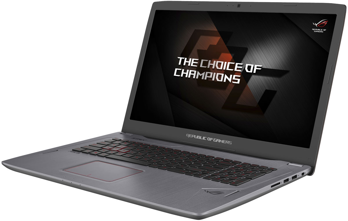 ASUS ROG GL702VM, Titanium Gray (GL702VM-BA323T)GL702VM-BA323T ASUS ROG GL702VM, Titanium Gray (GL702VM-BA323T)GL702VM-BA323TНоутбук ASUS ROG GL702VM - это мощный процессор Intel и геймерская видеокарта NVIDIA GeForce GTX в компактном и легком корпусе. С этим мобильным компьютером вы сможете играть в любимые игры где угодно.Видеокарта NVIDIA GeForce GTX 1060 предлагает полную совместимость с современными системами виртуальной реальности и высокую производительность, необходимую для их надлежащей работы.Ноутбук ROG GL702VM - это тонкое (24,7 мм) и довольно легкое (2,7 кг) устройство, учитывая тот факт, что он представляет собой полноценную геймерскую платформу. Он без труда поместится в сумку или рюкзак и позволит своему владельцу окунуться в современные компьютерные игры в любом месте и в любое время.ROG GL702VM оснащается 17-дюймовым дисплеем с широкими (178°) углами обзора, разрешение которого составляет 1920x1080 (Full-HD) пикселей. Дисплей данного ноутбука отличается суженной экранной рамкой. Ее толщина составляет всего 17 мм сверху и 13 мм по краям.В ноутбуке ROG GL702VM реализована технология NVIDIA G-SYNC, синхронизирующая частоту обновления экрана с частотой вывода кадров графическим процессором. Благодаря G-SYNC устраняется неприятный эффект разрыва кадра и уменьшается задержка отображения, что обеспечивает как более высокое качество картинки, так и улучшенную реакцию игры на действия пользователя.В ноутбуке ROG GL702VM применяется высокоэффективная система охлаждения с тепловыми трубками и тремя вентиляторами, независимо друг от друга обслуживающими центральный и графический процессоры. Продуманное охлаждение - залог стабильной работы мобильного компьютера даже во время самых жарких виртуальных сражений!Специалистам ASUS пришлось применить множество оригинальных решений, чтобы добиться эффективного охлаждения ROG GL702VM, учитывая ограничения, накладываемые его тонким форм-фактором. Например, дополнительный вентилятор имеет толщину, равную толщине обычного USB-разъема!Клавиатура данного ноутбука разрабатывалась специально для игр, поэтому в ней реализована эксклюзивная технология Overstroke, ее клавиши обладают глубоким ходом (1,6 мм), а знаменитая комбинация WASD выделена среди остальных. Прочная (до 10 млн нажатий!) и эргономичная, эта клавиатура оснащается подсветкой красного цвета, которая позволит с комфортом играть даже ночью.В число интерфейсов, реализованных в ROG GL702VM, входят Intel Thunderbolt, способный передавать данные на скорости до 40 Гбит/с, и USB 3.1, представленный обратимым разъемом Type-C. Два быстрых периферийных интерфейса обеспечивают широкую совместимость с различными внешними устройствами.В ноутбуке ROG GL702VM применяется оперативная память новейшего типа DDR4, которая обеспечивает повышенную скорость передачи данных и уменьшенное энергопотребление по сравнению с предыдущими типами.ROG GL702VM оснащается твердотельным накопителем, чья высокая скорость передачи данных позволит операционной системе, приложениям и игровым данным загружаться быстрее, а для хранения больших объемов можно воспользоваться традиционным жестким диском емкостью 1 терабайт.Динамики встроенной аудиосистемы размещены таким образом, чтобы обеспечить максимальное качество звука, возможное в столь компактном корпусе.Программное обеспечение ROG Gaming Center - это комплексный центр управления всевозможными геймерскими функциями, который также включает в себя встроенные утилиты ROG Game First III, XSplit Gamecaster, ROG MacroKey и Splendid.Точные характеристики зависят от модификации.Ноутбук сертифицирован EAC и имеет русифицированную клавиатуру и Руководство пользователя