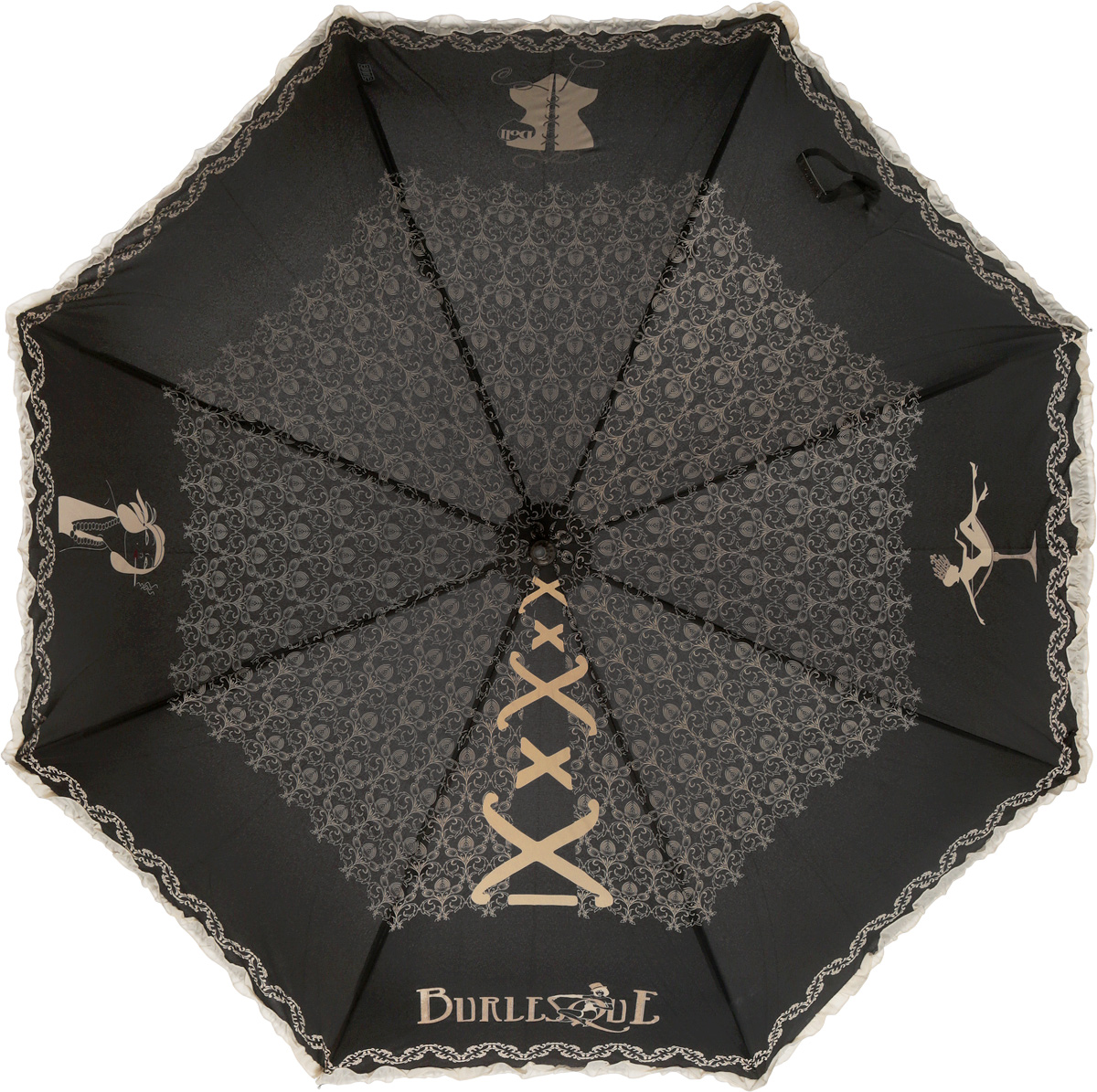 Зонт-трость женский Emme, полуавтомат, цвет: черный, бежевый. Е/M382A-LA/Nero