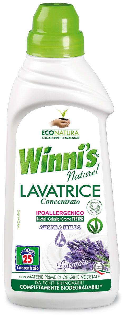Средство для стирки Winnis Naturel, концентрат, с ароматом лаванды, 750 мл4086 Средство для стирки Winnis Naturel, концентрат, с ароматом лаванды, 750 мл4086Жидкое средство для стирки Winnis Naturel в своем составе содержит сырье растительного происхождения, благодаря чему подходит для аллергиков. Является экологически чистым продуктом. Упаковка полностью пригодна для вторичной переработки. Оставляет приятный запах лаванды. Хватает на 30 стирок.Товар сертифицирован.