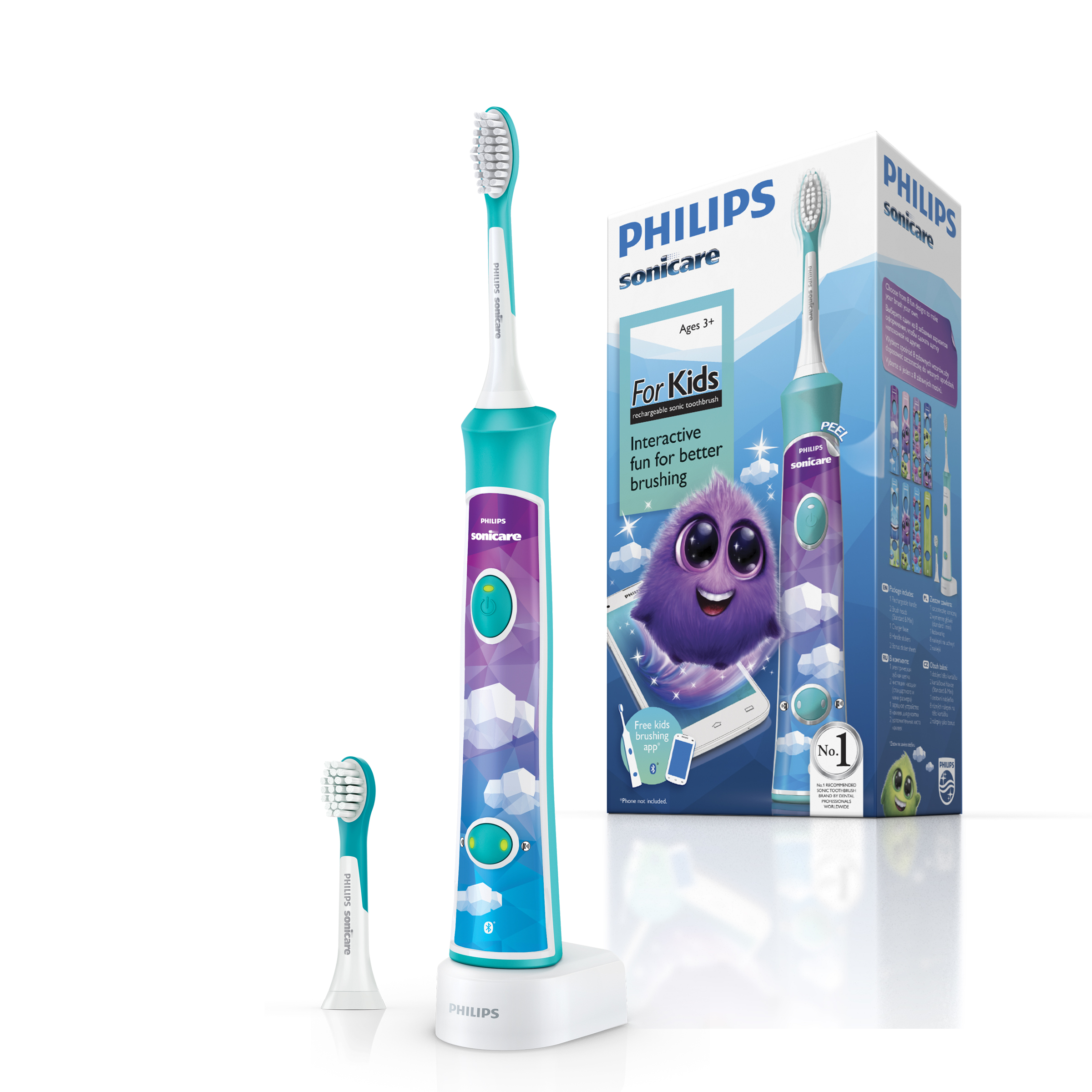 Philips HX6322/04 детская зубная щетка с мобильным приложениемHX6322/04 Philips HX6322/04 детская зубная щетка с мобильным приложениемHX6322/04№1 бренд звуковых зубных щеток рекомендуемый стоматологами всего мира.На основании опроса более 4500 зубных врачей,Приоритиз Ресерч,2012. Более 20лет клинических исследований Sonicare. Ирригационный эффект технологии Sonicare способствует более качественному удалению зубного налета из труднодоступных участков полости рта и вдоль линии десен. Интерактивное приложение:ваш ребенок полюбит чистить зубы. Зубная щетка Philips Sonicare For Kids с поддержкой Bluetooth подключается к специальному приложению, которое в игровой форме учит детей правильно чистить зубы. Это увлекательный и веселый процесс, который поможет детям выработать привычку по уходу за полостью рта. До 75% более эффективный результат,чем обычная зубная щетка* Благодаря приложению и зубной щетке Philips Sonicare For Kids дети учатся самостоятельно чистить зубы. Приложение синхронизирует данные с детской звуковой зубной щеткой через Bluetooth, обучая правильной технике чистки и записывая данные каждого сеанса. Дети могут следить за тем, насколько хорошо они чистят зубы, а также получать награды за отличный результат. Это эффективное обучающее приложение: 98 % родителей, принимавших участие в опросе, подтвердили, что дети дольше и лучше чистят зубы**. Веселый и увлекательный процесс, в ходе которого дети формируют полезные привычки по уходу за полостью рта. 2 комфортных для ребенка режима обеспечивают бережную,эффективную чистку.В комплекте 2 насадки ForKids:1 насадка компактного размера для детей от 3 лет(мягкие щетинки),1 насадка стандартного размера для детей от 7 лет(мягкие щетинки). Подходит для использования при наличии пломб,брекетов и других ортодонтических конструкций. *Pelka M, DeLaurenti M, Master A,Jenkins W,Strate J,Wei J, Schmitt P.,2009. **По данным опроса родителей в США, 2015