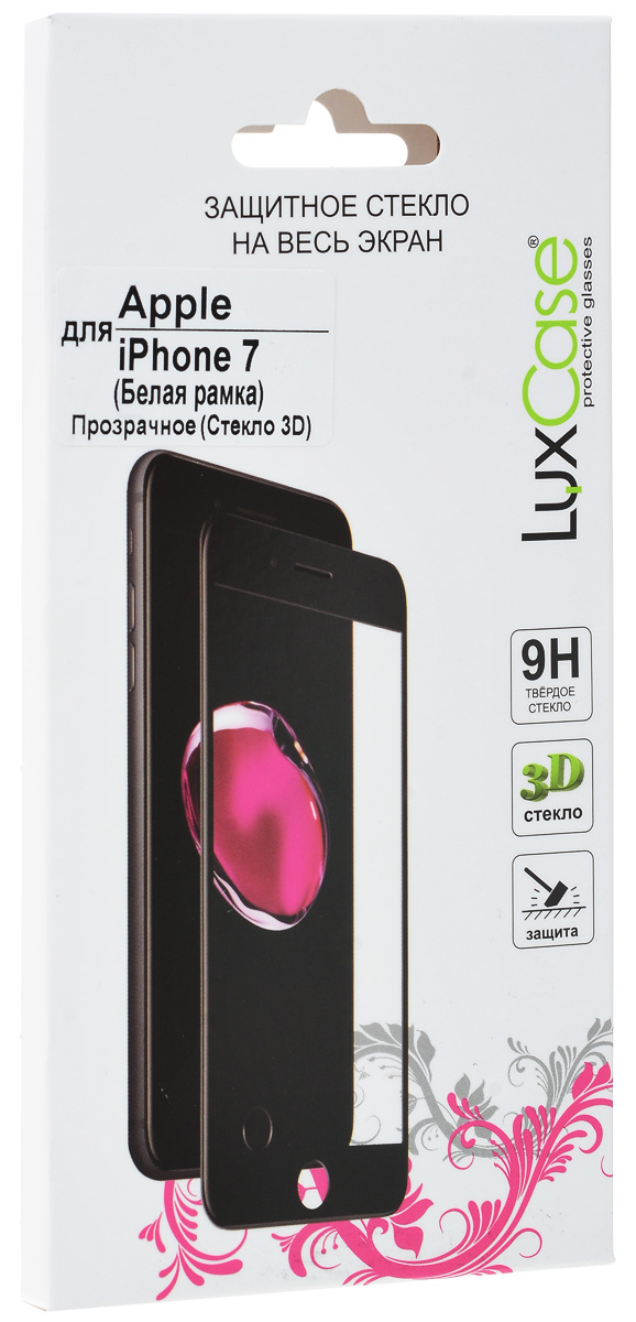 LuxCase защитное 3D стекло для Apple iPhone 7, White77301 LuxCase защитное 3D стекло для Apple iPhone 7, White77301Прочное защитное 3D стекло LuxCase для Apple iPhone 7 защитит экран устройства от царапин. Обеспечивает более высокий уровень защиты по сравнению с обычной пленкой. При этом яркость и чувствительность дисплея не будут ограничены. Препятствует появлению воздушных пузырей и надежно крепится на экране устройства.