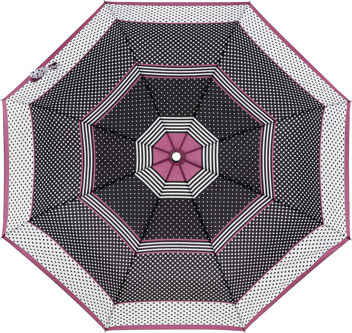Зонт женский Fabretti, автомат, 3 сложения, цвет: черный, белый, фуксия. L-17105-2