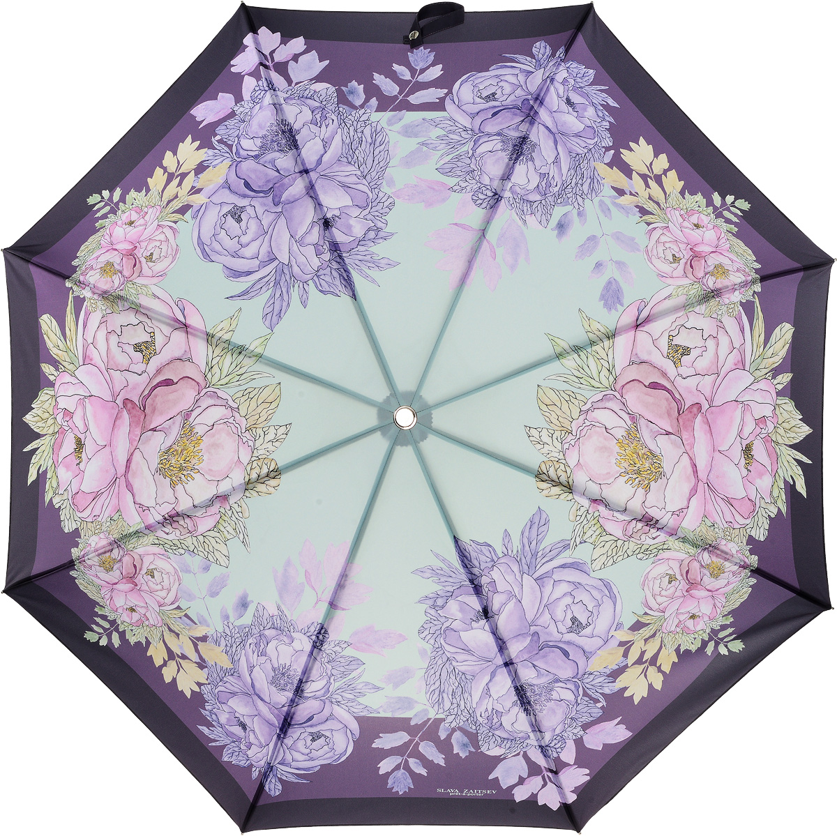 Зонт женский Slava Zaitsev, автомат, 3 сложения, цвет: фиолетовый, светло-голубой. SZ-079/1