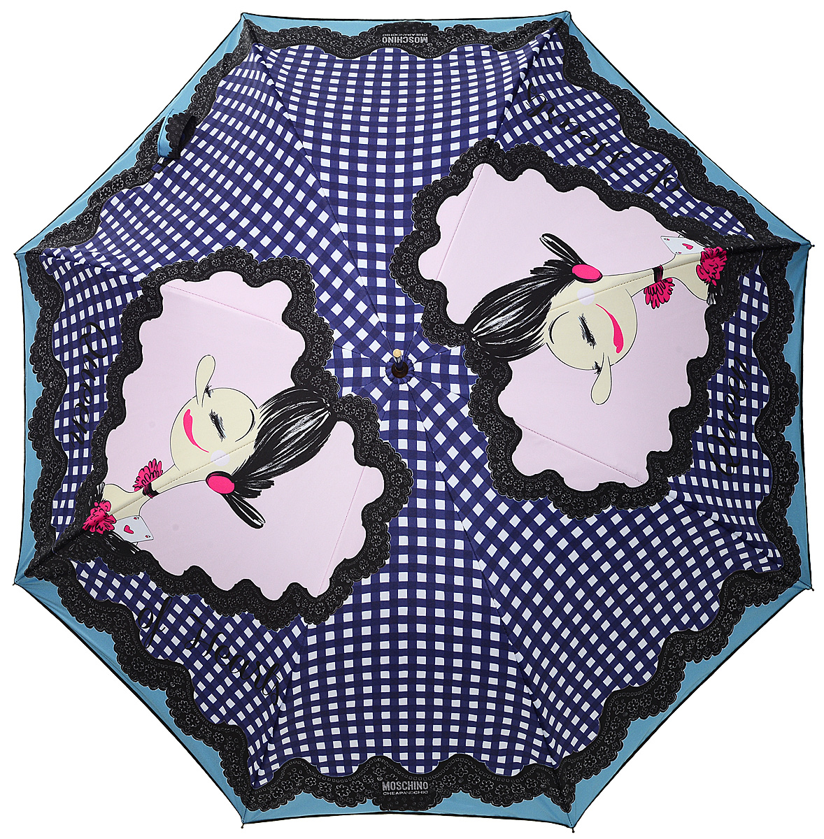 Зонт-трость женский Moschino, полуавтомат, цвет: голубой, черный. M/420-61AUTOP/Light Blue