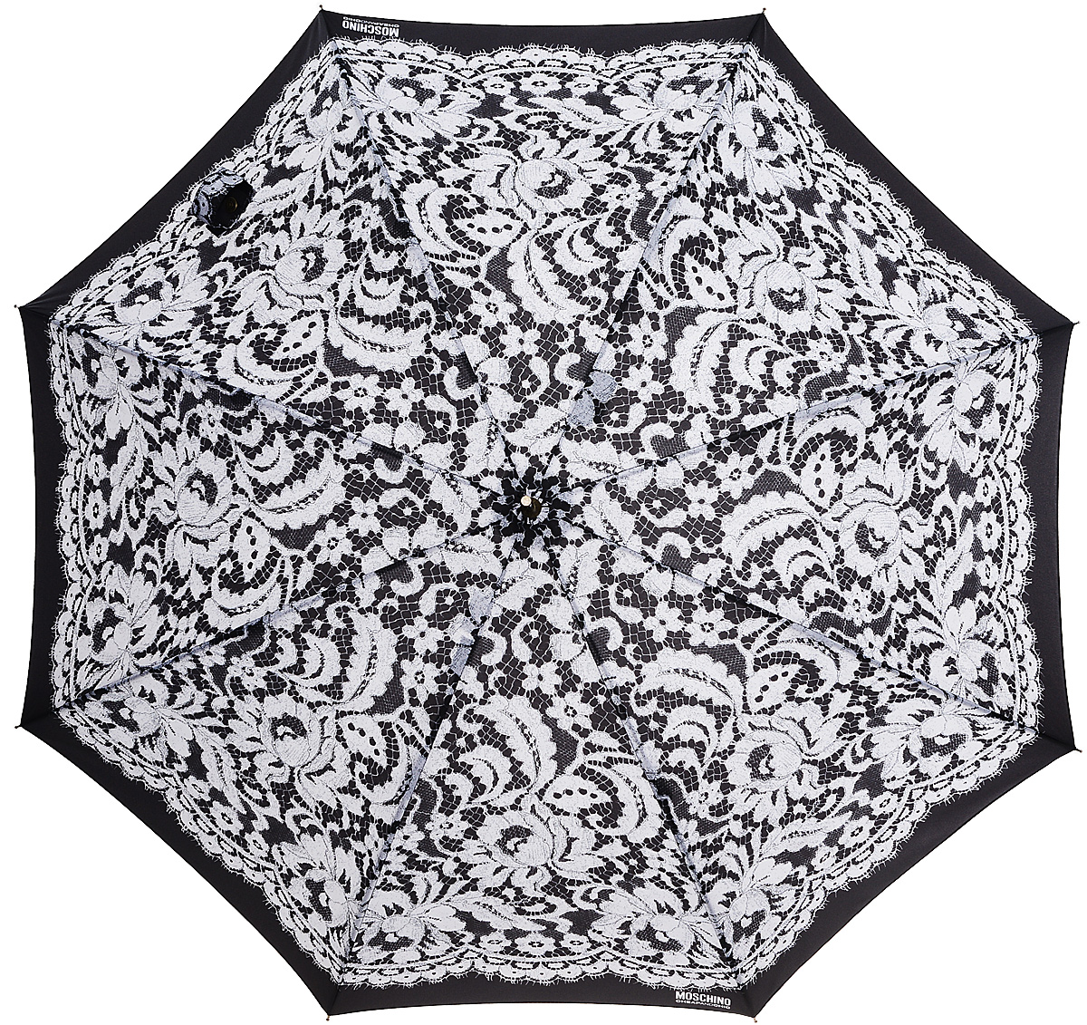 Зонт-трость женский Moschino, полуавтомат, цвет: черный, белый. M/422-61AUTOBUN/White