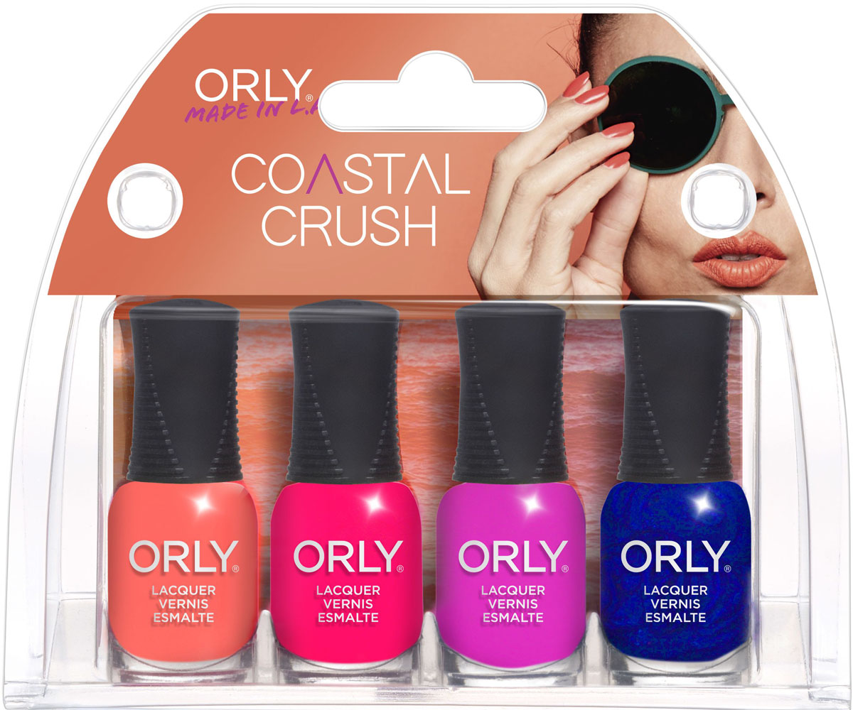 Orly Лак для ногтей Coastal Crush Summer Mani Mini Kit 5,3 мл х 4 шт28325 Orly Лак для ногтей Coastal Crush Summer Mani Mini Kit 5,3 мл х 4 шт28325Элегантные, манящие, изысканные, чарующие - именно такие цвета составляют базовую коллекцию лаков для ногтей ORLY. Широкий спектр тонов разнообразных оттенков позволяет удовлетворить самые изысканные вкусы и менять цвет ногтей хоть два раза в день. Вы можете выбрать какой угодно вариант гардероба - палитра лаков ORLY позволит подобрать оттенок на любой случай и для любого настроения. Плюс ко всему приятно осознавать, что ваши ногти покрыты лаком фирмы, пользующейся репутацией одной из лучших среди специалистов ногтевого сервиса и на протяжении сорока лет занимающейся разработкой и производством средств по уходу за натуральными ногтями. Новая ультрамодная коллекция лаков для ногтей Pacific Coast Highway создана специально для смелых модниц, их самых запоминающихся нескончаемых прогулок по побережью и зажигательных пляжных вечеринок. Окунитесь в водоворот солнечных мыслей вместе с оттенками лаков для ногтей коллекции PCH от ORLY!