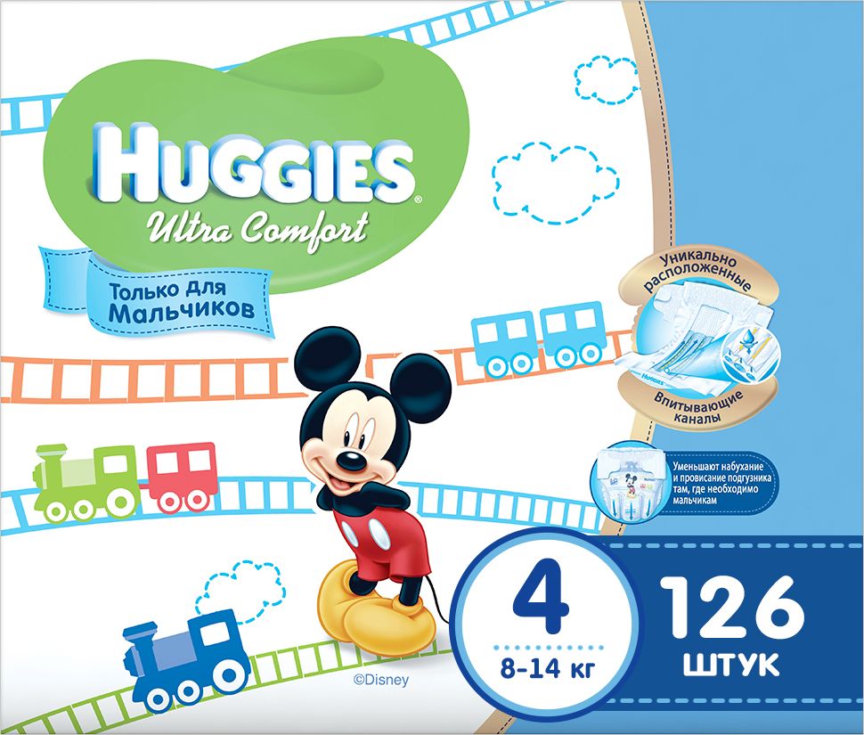 Фото Huggies Подгузники для мальчиков Ultra Comfort 8-14 кг (размер 4) 126 шт. Покупайте с доставкой по России