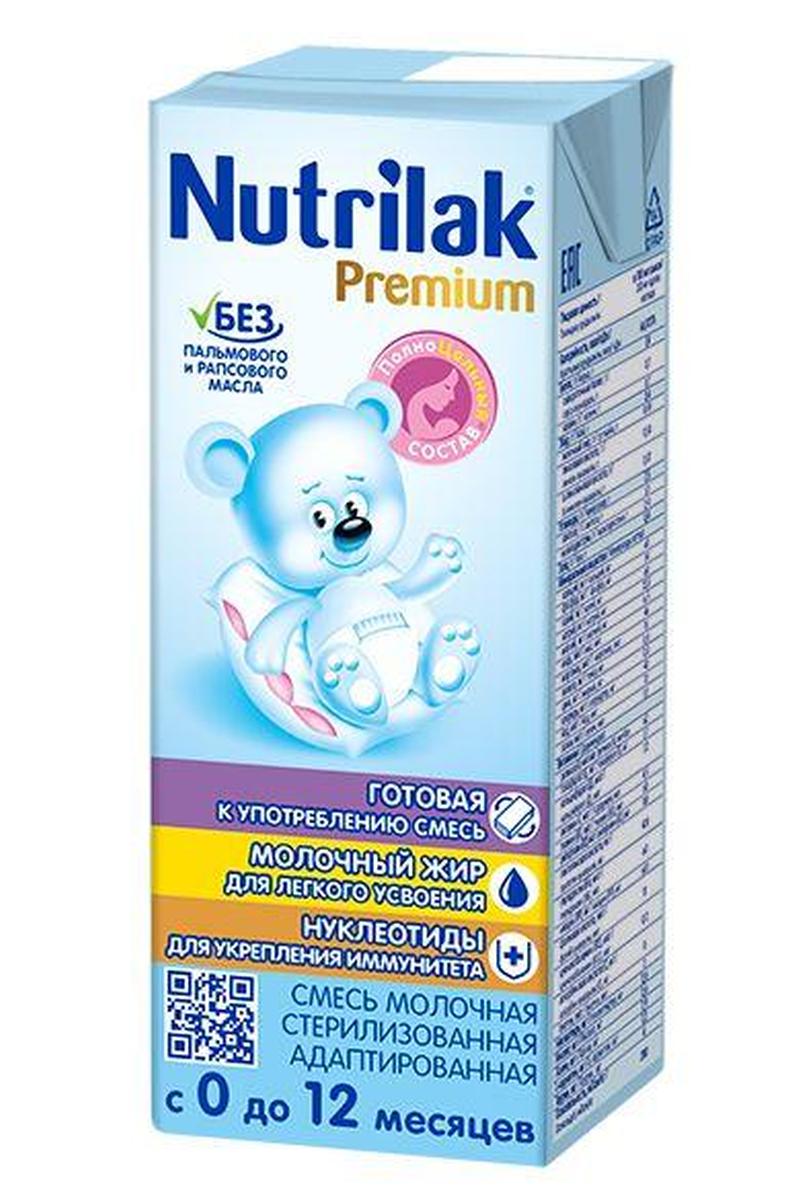 Nutrilak Premium смесь молочная с 0 месяцев, 200 мл8770 Nutrilak Premium смесь молочная с 0 месяцев, 200 мл8770Nutrilak Premium 1 полноценная сбалансированная смесь, соответствующая особенностям обмена веществ детей первого полугодия жизни. Рекомендуется при недостатке или отсутствии материнского молока. Входящие в состав пребиотики (галакто- и фруктоолигосахариды) способствуют комфортному пищеварению и поддержанию защитных сил организма, нуклеотиды обеспечивают процессы роста и развития малыша, оказывают влияние на формирование иммунитета. Комплекс жирных кислот Омега-3/Омега-6 (DHA/ARA) и лютеин участвуют в развитии зрительного анализатора и структур центральной нервной системы.
