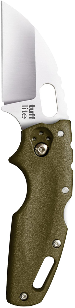 Нож складной Cold Steel Tuff Lite, цвет: зеленый, длина клинка 2 1/2CS/20LTG Нож складной Cold Steel Tuff Lite, цвет: зеленый, длина клинка 2 1/2CS/20LTGTuff Lite — складной нож для повседневного ношения. Модель полностью соответствует стандартам изделий из разряда Every Day Carry. Малый вес в сочетании с компактностью, функциональность и привлекательный дизайн — отличительные особенности ножа. К его важным достоинствам следует причислить долговечность и сравнительно невысокую цену.Материал изготовления клинка — устойчивая к коррозии, высококачественная сталь AUS-8A. Согласно шкале Роквелла твердость составляет 56–58 единиц. При этом клинок обладает достаточной гибкостью. Режущая кромка заточена наиболее распространенным способом Plain. Бритвенные свойства сохраняются на протяжении долгого времени и легко восстанавливаются. Допустимо применение различных абразивов и подручных средства.Форма клинка — Wharncliffe blade. «Джентльменский» вариант (прямое лезвие и загнутая линия обушка) отлично подходит для идеально ровного реза, скобления, вырезания. Кроме того, нож выглядит стильно и элегантно. В результате финишной обработки (сатинирование) клинок приобрел матовый оттенок.Ножевой замок — классический, не утративший популярность Back-Lock. Лезвие надежно фиксируется в выбранном положении. На клинке возле рукояти есть подпальцевое отверстие, которое позволяет легко открывать нож как правой, так и левой рукой.Рукоять голубого цвета изготовлена из полимера Grivory — достойного конкурента сплавов (цинковых и алюминиевых). Он не подвержен механическим повреждениям, не впитывает влагу, устойчив к агрессивным средам, к повышенным и пониженным температурам воздуха.Для удобного ношения на поясе или в кармане есть клипса, для страховочного корда — отверстие в задней части рукояти.