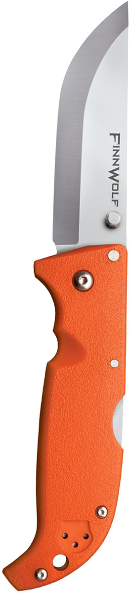 Нож складной Cold Steel Finn Wolf, цвет: оранжевый, длина клинка 3 1/2CS/20NPRYZ Нож складной Cold Steel Finn Wolf, цвет: оранжевый, длина клинка 3 1/2CS/20NPRYZГлавная характеристика складного ножа Finn Wolf — универсальность. Удобная в использовании модель пригодится в повседневной жизни и туристических походах. Ей найдется применение на охоте и рыбалке. В угрожающих жизни ситуациях она станет надежным оружием самообороны.Клинок Norman blade, более известный как финский, превосходно режет и строгает, демонстрирует отличные результаты при колющем ударе. За счет скругления длина режущей кромки увеличена, что облегчает разделку охотничьей добычи.Для изготовления клинка использовалась устойчивая к коррозии сталь AUS-8A. Гибкое лезвие обладает внушительной твердостью 57–58 единиц (шкало Роквелла). Отличительная особенность модели состоит в применении шайб из фосфористой бронзы и прокладок из фторопласта в осевом узле.Режущая кромка заточена «гладким» способом. Даже при самой активной эксплуатации лезвие сохраняет остроту на протяжении долгого периода. Если же оно все-таки затупится, заточить нож можно на любом камне благодаря сечению Scandi grind. Сатинирование на этапе финишной обработки сделало клинок матовым.Открывается нож с помощью шпенька правой или левой рукой. Механизм Back-Lock надежно блокирует лезвие в заданном положении.Голубая рукоять сделана из Grivory. Этот полимер устойчив к агрессивным средам и механическим повреждениям. В жару и холод рукоять удобно ложится в руку, не выскальзывает.Нож оснащен клипсой (для ношения на поясе или в кармане) и отверстием в задней части рукояти (под страховочный корд).