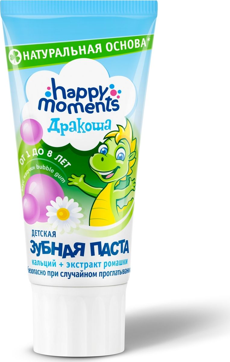 Дракоша Happy Moments гелевая зубная паста Bubble-gum детская, 60 мл21156368 Дракоша Happy Moments гелевая зубная паста Bubble-gum детская, 60 мл21156368Happy moments – это сообщник по веселью в моменты купания и гигиены ребенка. «Не хочу, не буду чистить зубы! Не пойду купаться!» – с этим может столкнуться каждая мама. Помочь ребенку привить привычки по уходу за собой и полюбить эти моменты можно через игру и веселье. А в этом Happy Moments – лучший сообщник. «Дракоша» - это популярный детский бренд, который представляет серию косметической продукции, а также широкий ассортимент развивающих игр, раскрасок и других товаров для детей в возрасте от 3-х до 12-ти лет.Средства «Дракоша» содержат только натуральные компоненты и экстракты растений и не содержат красителей, что особенно важно для нежной детской кожи. Задача бренда – научить детей ухаживать за собой в ходе игры, поэтому в упаковках косметики часто можно найти небольшие игрушки, а иногда в виде игрушки выполнены и сами товары, такие, например, как мыло в форме дракончика и другие.Приучить ребенка к чистоте можно легко, быстро и весело!Не всегда ребенок охотно идет купаться, мыть голову или чистить зубки. С \Дракошей\ проблемы будут решены! Зубные пасты приятны на вкус ребенок сам захочет почистить зубки! А если малыш нечаянно проглотит немного зубной пасты - не страшно!- это абсолютно безопасно для его здоровья! Шампуни \Дракоша\ очень мягкие и не щиплют глазки ребенка. Он с удовольствием будет мыть голову! Пены и гели для душа \Дракоша\ привьют Вашему ребенку любовь к чистоте. А миллиарды пузырьков в ванной подарят волшебное настроение.Любимая детская зубная паста «Дракоша» со вкусом и ароматом клубники обладает приятной гелевой текстурой и восхитительным клубничным вкусом, содержит кальций, необходимый для укрепления детских зубиков, и способствует реминерализации зубной эмали.Зубная паста со вкусом жвачки обладает приятной гелевой текстурой и восхитительным вкусом жвачки, содержит кальций, необходимый для укрепления детских зубиков, и способствует реминерализации зубной эмали.