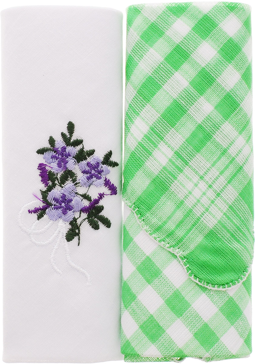 Платок носовой женский Zlata Korunka, цвет: белый, зеленый, 2 шт. 40222-25. Размер 29 см х 29 см