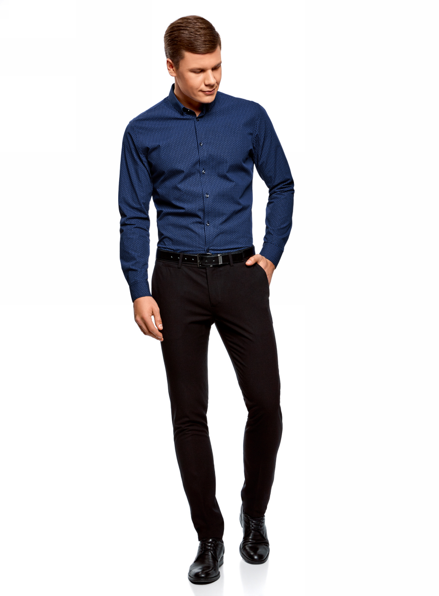 Рубашка мужская oodji Basic, цвет: темно-синий, синий. 3B110019M/44425N/7975G. Размер 41 (50-182)