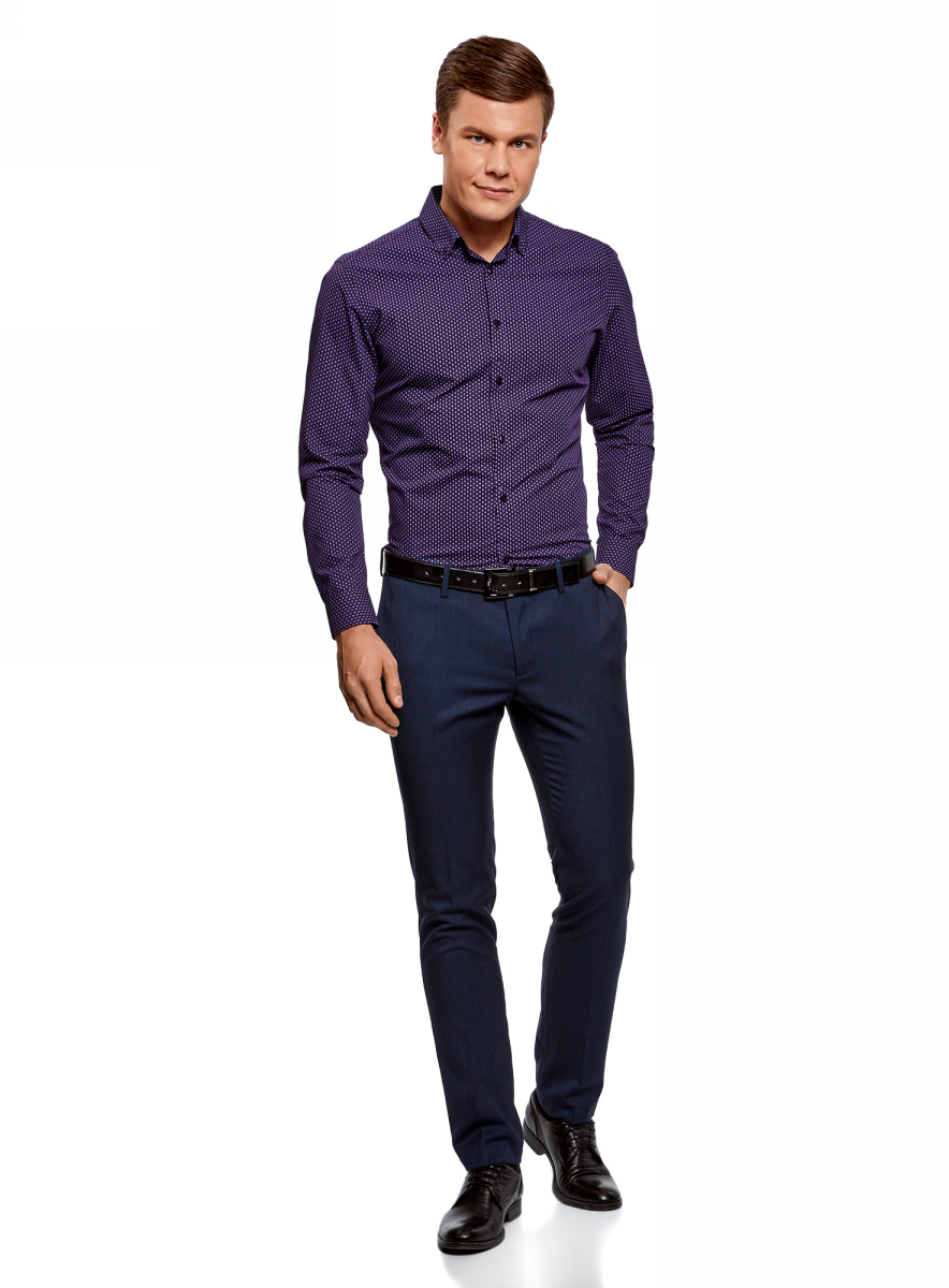 Рубашка мужская oodji Basic, цвет: темно-фиолетовый, сиреневый. 3B110019M/44425N/8880G. Размер 39 (46-182)