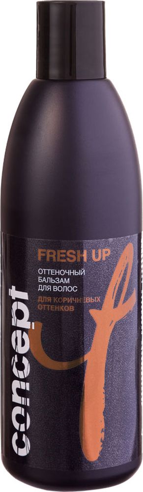 Сoncept Fresh Up Оттеночный бальзам для волос, Для коричневых оттенков, 300 мл11413 Сoncept Fresh Up Оттеночный бальзам для волос, Для коричневых оттенков, 300 мл11413Бальзам легко и быстро оживляет естественный цвет волос, обновляет косметический цвет, делая его более ярким и насыщенным. Входящее в состав касторовое масло интенсивно питает и увлажняет волосы, способствует восстановлению структуры волос и гидролипидного баланса кожи. Специальные кондиционирующие добавки придают волосам блеск и шелковистость.