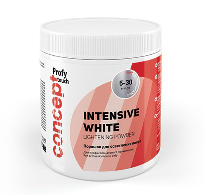 Сoncept Profy Touch Порошок для осветления волос Intensive White Lightening Powder, 500 г20347 Сoncept Profy Touch Порошок для осветления волос Intensive White Lightening Powder, 500 г20347Порошок для осветления волос INTENSIVE WHITE LIGHTENING POWDER предназначен длявыполнения декапирования, любых техник мелирования, а также экспресс-осветления волос.ОСНОВНЫЕ СВОЙСТВА: 1.Обеспечивает надежное и качественное осветление до 6 уровней тона.2. Время воздействия от 5 до 30 минут.3. Мягкое воздействие. Благодаря специальному комплексу из рисового крахмала и альгината(бурыеводоросли) волосы сохранят здоровое состояние и блеск даже после процедурыосветления(комплекс обладает смягчающими и влагоудерживающими свойствами, образует наволосах защитную пленку).4. Порошок не пылит, не пахнет аммиаком, обладает приятной свежей отдушкой.При полном осветлении, особенно при работе с длинными волосами, рекомендуем добавлять в приготовленную смесь из порошка с оксидантомнесколько(3-5) капель специального Питательного масла с защитным эффектом. Оно выполняет несколько важных функций: ?Защищает волосы в процессе осветления; ?Делает массу более пластичной, комфортной для распределения по всей длине волос.?Препятствует высыханию массы смеси на волосах, что способствует увеличению рабочего времени смеси порошка для осветления Сoncept.