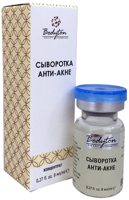 Bodyton Сыворотка анти-акне, 8 мл2720003 Bodyton Сыворотка анти-акне, 8 мл2720003Свойство сыворотки: сыворотка для жирной кожи, а также кожи с признаками акне. Полностью побеждает высыпания на коже и жирный блеск - устраняет гиперсеборею, гиперкератоз, воспаление и пролиферацию бактерий.Противопоказания: индивидуальная непереносимость.Возрастные ограничения: 16+