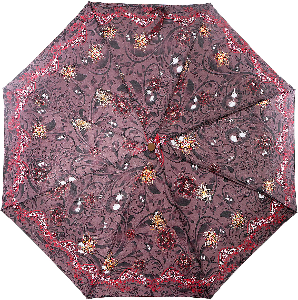 Зонт женский ArtRain, механический, 3 сложения, цвет: бордовый, коралловый. 3515-5073