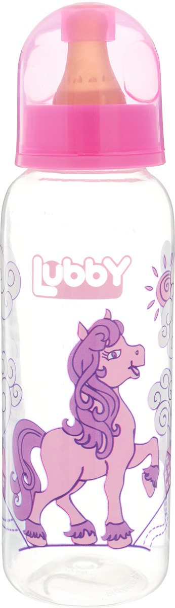 Lubby Бутылочка для кормления с латексной соской Веселые животные от 0 месяцев цвет розовый 250 мл