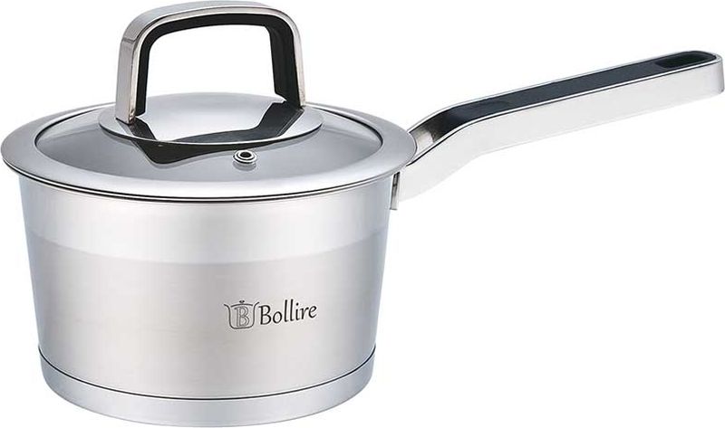 Ковш Bollire, с крышкой, 1,6 л BR-2101BR-2101 Ковш Bollire, с крышкой, 1,6 л BR-2101BR-2101 загнутая кромка индукционное дно ручка и кнопка из нержавеющей стали с силиконовым покрытием матовое внутреннее покрытие с выгравированной шкалой, снаружи 1/3 зеркальная полировка, 2/3 матовое покрытие