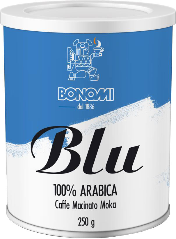Bonomi Blu Moka кофе молотый, 250 г (жестяная банка)CBNM00-000011 Bonomi Blu Moka кофе молотый, 250 г (жестяная банка)CBNM00-000011Сделано из лучших в мире сортов арабики, одна из старейших традиционных смесей Бономи. Обжарка темная, превосходный баланс горчинки и кислинки. Производство Италия.
