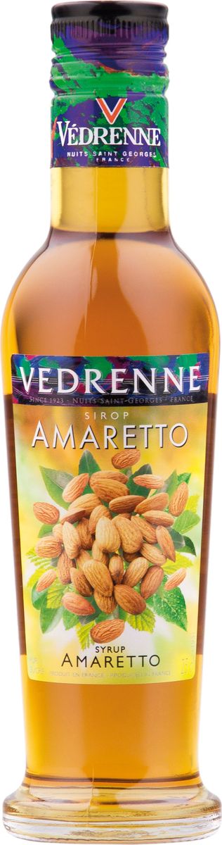 Vedrenne амаретто сироп, 250 мл12167 Vedrenne амаретто сироп, 250 мл12167В настоящее время компания Vedrenne считается одним из лучших производителей высококлассных сиропов, отличающихся натуральным вкусом, а также насыщенным ароматом и глубоким цветом. Фруктовые сиропы Vedrenne пользуются большой популярностью не только во Франции (где их широко используют как в сегменте HoReCa, так и в домашних условиях), но и экспортируются более чем в 50 стран мира.Сиропы изготавливаются на основе натурального растительного сырья, фруктовых и ягодных соков прямого отжима, цитрусовых настоев, а также с использованием очищенной воды без вредных примесей, что позволяет выдержать все ценные и полезные свойства натуральных фруктово-ягодных плодов и трав. В состав сиропов входит только натуральный сахар, произведенный по традиционной технологии из сахарозы.Благодаря высокому содержанию концентрированного фруктового сока сиропы Vedrenne обладают изысканным ароматом и натуральным вкусом, являются эффективным подсластителем при незначительной калорийности. Они оптимизируют уровень влажности и процесс кристаллизации десертов, хорошо смешиваются с другими ингредиентами и способствуют улучшению вкусовых качеств напитков и десертов.Сиропы Vedrenne разливаются в стеклянные бутылки с яркими этикетками, на которых изображен фрукт, ягода или другой ингредиент, определяющий вкусовые оттенки того или иного продукта Vedrenne. Емкости с сиропами Vedrenne герметичны и поэтому не позволяют содержимому контактировать с микроорганизмами и другими губительными внешними воздействиями. Кроме того, стеклянные бутылки выглядят оригинально и стильно. Сироп Амаретто – изысканный напиток для самых утонченных ценителей экзотических вкусоароматов. Он представляет собой густую аппетитную консистенцию с яркими оттенками всемирно известного итальянского ликера Амаретто. Сироп Амаретто изготавливается на основе отборных спелых абрикосов с добавлением ароматных восточных пряностей.Кроме того, в сироп добавляют очищенную родниковую воду и сахар. Сироп Амаретто обладает красивым золотистым цветом, удивительный аромат очаровывает акцентами бархатных абрикосов и нотками миндаля.Цвет: золотисто-янтарный.Аромат: пряный аромат горького миндаля с легкими фруктовыми оттенками.Вкус: теплый, гармоничный, с характерными нотами марципана. Рецепт Крепкий АмареттоИнгредиенты:• 25 мл сиропа Vedrenne Амаретто • 45 мл темного рома • лёд.Способ приготовления: Взять высокий стакан, наполнить его льдом, затем налить все ингредиенты и размешать барной ложкой.
