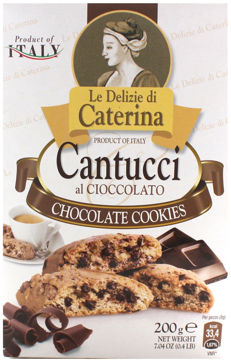 Le Delizie di Caterina Кантуччи печенье с добавлением шоколада, 200 гМС-00001439 Le Delizie di Caterina Кантуччи печенье с добавлением шоколада, 200 гМС-00001439Печенье Le Delizie di Caterina Кантуччи с добавлением шоколада - изысканное лакомство для любителей сладкого! Идеально в сочетании с кофе, молоком, ликером Лимончелло и белым десертным вином Vin Santo.Итальянская семейная компания Pescaradolc Srl основана в 1998 году братьями Фальконе: Жан Франко, Андреа, Родольфо. Компания расположена в самом сердце Италии, в местечке Москуфо, недалеко от Абруццо. Производственная мощность составляет 2000 м2. В начале работы компания специализировалась на производстве шоколадных тортов. В 1999 году компания Pescaradolc Srl начала выпускать хрустящее миндальное печенье кантуччи и кантуччини, а через несколько месяцев – итальянское печенье. В 2000 году компания Pescaradolc Srlвыпустила органическую линейку свежей выпечки ТМLE FRAGRANZE. Сегодня компания Pescaradolc Srlспециализируется на производстве кантуччи, кантуччини, традиционного итальянского печенья, шоколадных тортов и органических кондитерских изделий.