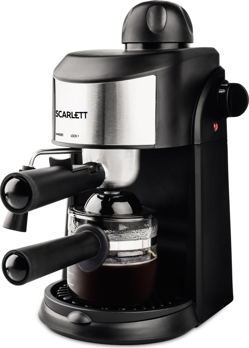 Scarlett SC-CM33005, Black кофеваркаSC-CM33005 Scarlett SC-CM33005, Black кофеваркаSC-CM33005Вне зависимости от того, в отпуске вы или на работе, чашечка кофе для большинства из нас является привычным ритуалом с утра, помогающим обрести силы с первых минут и до самого вечера - как для работы, так и для приятного активного отдыха! Благодаря сочетанию эргономики, простоты использованияи современных функций кофеварка Scarlett SC-CM33005 приготовит ароматный бодрящий напиток высокого качества! Новая кофеварка SC-CM33005 в стильном дизайне, который понравится настоящему бариста, идеально впишется как в офисную обстановку, так и в уютную кухню. Эта компактная модель способна приготовить кофе прямо как в кофейне! При своих скромных габаритах она приятно удивит ценителей кофе. Бойлер с уникальным защитным клапаном, создающий давление 3,5 бара, позволит получить в считанные минуты ароматный эспрессо горячий капучино или бархатный латте. Также Scarlett позаботились о максимальной практичности в уходе за прибором - все части, контактирующие с кофе, съёмные, что сильно облегчает задачу очищения: фильтродержатель, поддон для капель, каппучинатор для плотной молочной шапки. Удобная ручка 3 в 1 позволяет одновременно контролировать 3 процесса: пар, кофе и отключение. В комплекте идёт специальная ложка с темпером на 10 гр для дозирования и утрамбовки измельченных зёрен даже самого крупного помола. Чем крупнее зерна, тем больше места они занимают в мерной ложке, но весят легче, поэтому кофе крупного помола для получения крепкого напитка следует класть больше. Вместимость рожка в моделиSC-CM33005 12-13г. Выбирая сорта кофе для напитка, помните, что арабику отличает сладковато-кисловатый вкус и содержание кофеина 1,5%, а робусту - горьковато-терпковатый и содержание кофеина 3%.Чтобы кофе был по-настоящему вкусным и ароматным, следует брать ингредиенты из расчёта - 1 столовая ложка зёрен на 1 чашечку (70 мл) напитка.Технические характеристики SC-CM33005:• Мощность 800 Вт (кофе через 6 минут!)• Кофеварка бойлерного типа• Давление пара: 3,5 Бар• Термостойкий кофейник вместимостью 240 мл• Кофейник из термостойкого стекла• Стальной фильтр• Съёмный фильтродержатель• Съёмный поддон для сбора капель• Съёмный каппучинатор для плотной молочной пенки• Мерная ложка• Резиновые ножки для повышения устойчивости• Световой индикатор работы• Ручка управления 3 в 1: пар/кофе/отключение.