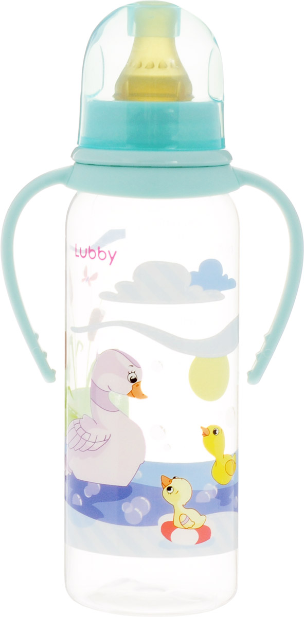 Lubby Бутылочка для кормления с латексной соской Веселые животные от 0 месяцев цвет бирюзовый 250 мл