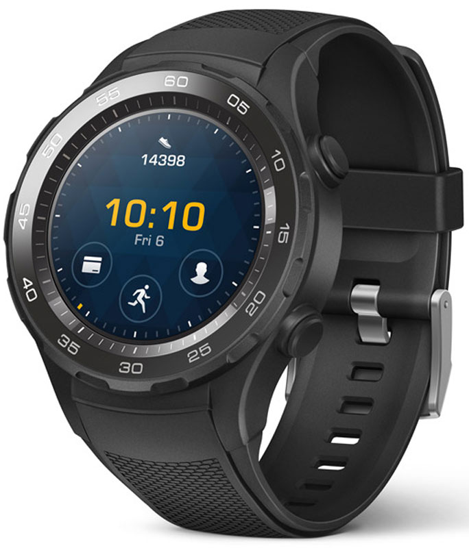 Huawei Watch 2 Sport LEO-BX9, Black умные часы (55021794)55021794 Huawei Watch 2 Sport LEO-BX9, Black умные часы (55021794)55021794Умные часы Huawei Watch 2 Sport подходят для людей, ведущих активный образ жизни и следящих за своим здоровьем. Они снабжены большим количеством биометрических датчиков, отслеживающих ключевые показатели активности – в том числе высокоточным пульсометром, работающим даже во время отдыха. Кроме того, их конструкция предполагает использование комбинированной спутниковой антенны GPS/ГЛОНАСС, с помощью которой можно измерять пройденное расстояние и скорость при беге, а также прокладывать маршруты движения.Платформа Android Wear 2.0 предоставляет доступ ко множеству спортивных, мультимедийных и информационных приложений, большая часть которых может работать без подключения к смартфону. Ёмкости батареи гаджета хватает на 2 дня непрерывного использования с активными пробежками и использованием других функций.Для начала тренировки не потребуется длительная подготовка. Достаточно нажать одну кнопку, чтобы запустить фитнес-приложение и активировать спутниковую антенну. По окончании занятия пользователь получит подробный отчёт и рекомендации по составлению индивидуального плана упражнений.Двойной микрофон распознаёт каждое слово пользователя, а система Google Now предоставляет всю необходимую информацию по запросу. Часы поддерживают голосовую активацию различных приложений, поиск музыки и управление воспроизведением.Поддержка NFCПодключение к смартфону/планшету через BluetoothОперативная память: 768 МБ