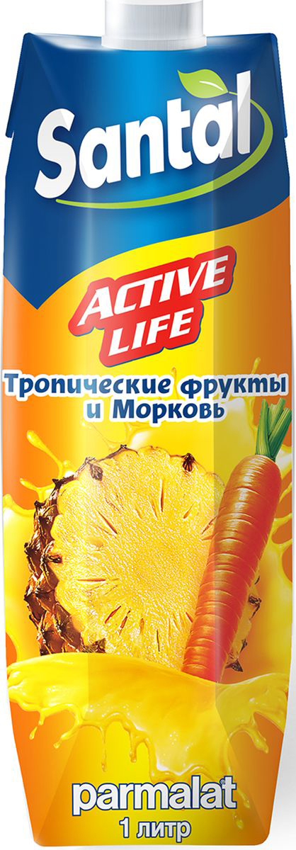Santal Нектар Active Life Тропик - Морковь, 1 л550002 Santal Нектар Active Life Тропик - Морковь, 1 л550002Нектар из смеси фруктов и моркови с мякотью.