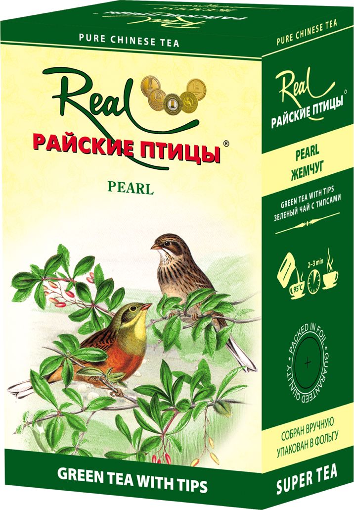 Real Райские птицы листовой зеленый китайский чай с типсами Жемчуг, 150 г173 Real Райские птицы листовой зеленый китайский чай с типсами Жемчуг, 150 г173Чай зелёный китайский крупнолистовой, скрученный лист высшего качества, завар обладает насыщенным ароматом с цветочными нотками, при заваривании имеет золотистый оттенок.