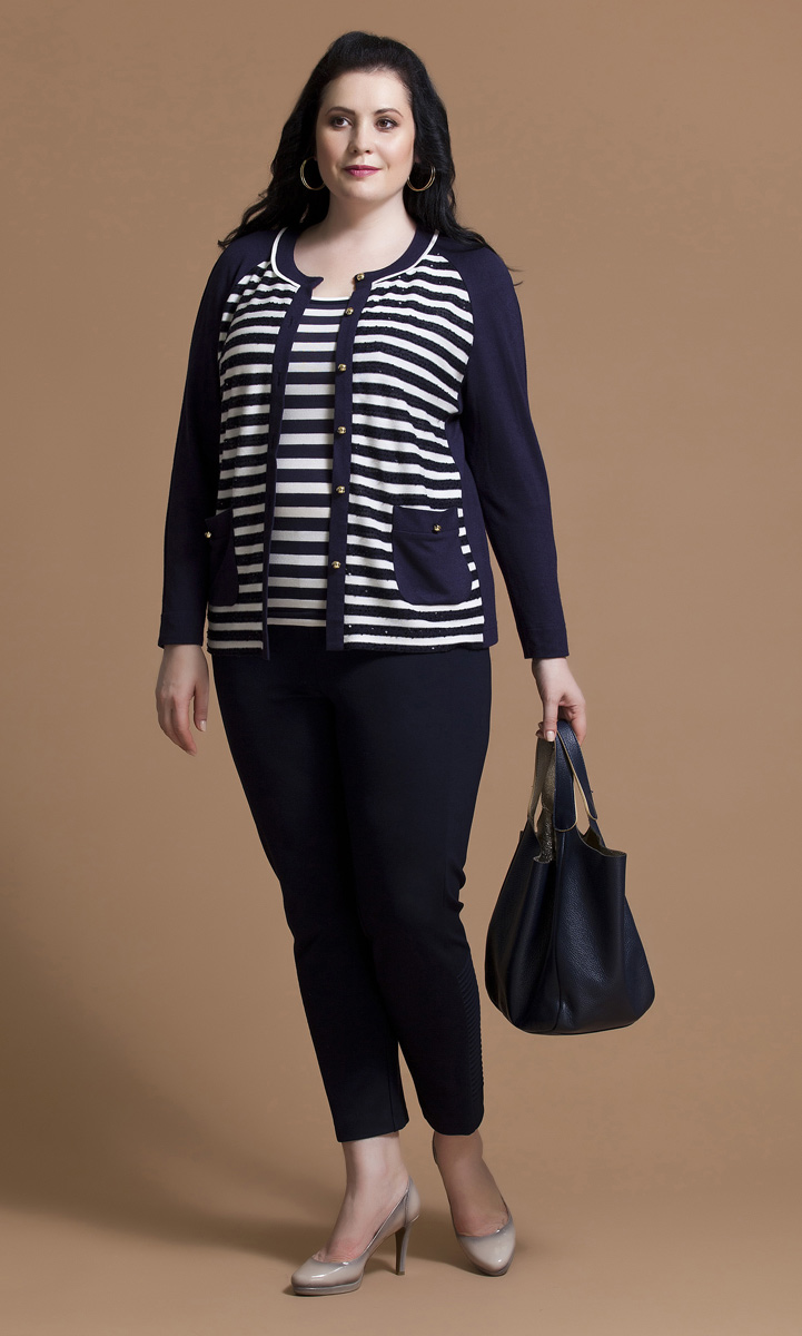 Комплект одежды женский Averi: жакет, топ, цвет: синий, белый. 1198. Размер 62 (66)