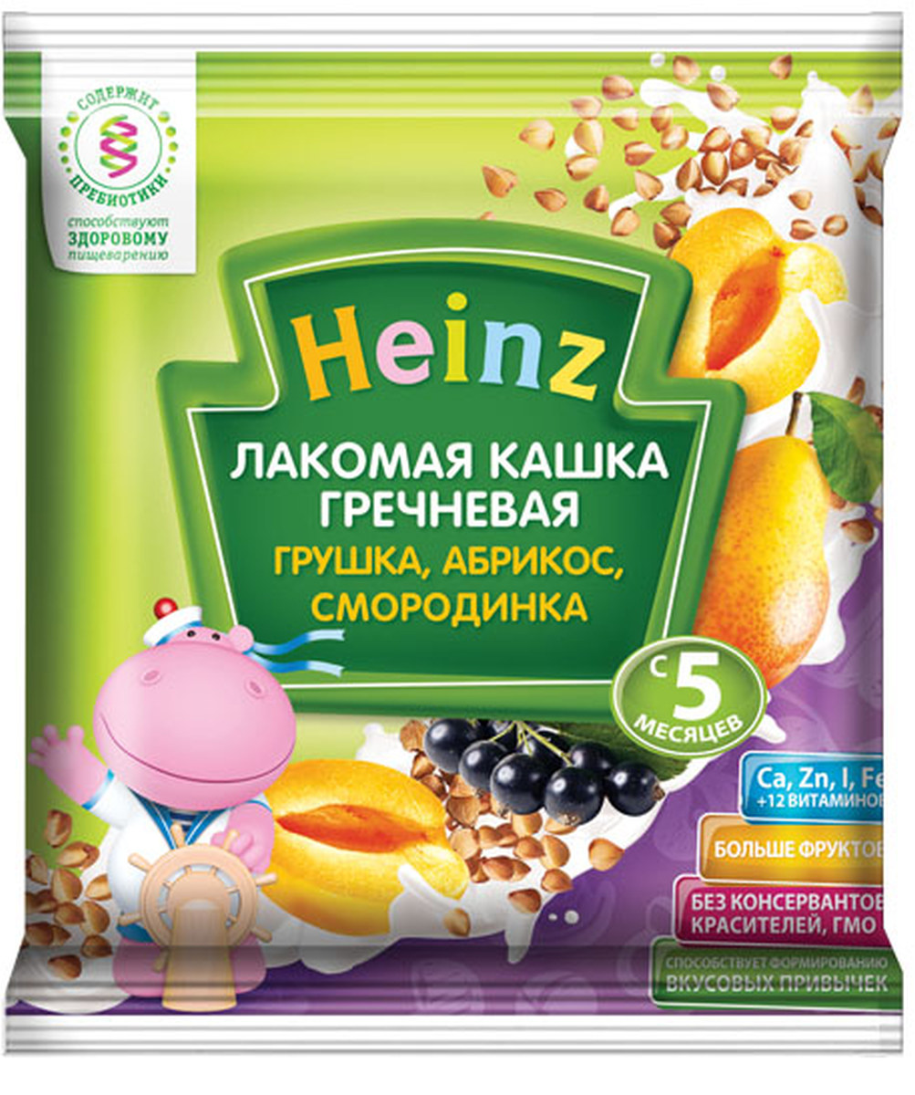 Heinz Лакомка каша гречневая грушка, абрикос, смородинка сашет, с 5 месяцев, 30 г79000237 Heinz Лакомка каша гречневая грушка, абрикос, смородинка сашет, с 5 месяцев, 30 г79000237Для 5-месячного ребёнка возьмите 30 г (4 столовые ложки) сухого продукта на 140 мл воды. Налейте в тарелочку указанное количество вскипячённой и остуженной до 40°С воды. Тщательно перемешивая, всыпьте рекомендуемое количество сухой каши до получения однородной консистенции. Не варите.Продукт содержит молоко и может содержать незначительное количество глютена.