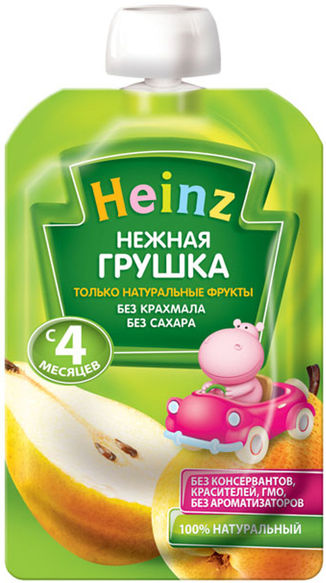 Heinz пюре нежная грушка, с 4 месяцев, 100 г (пауч)76003492 Heinz пюре нежная грушка, с 4 месяцев, 100 г (пауч)76003492Продукт готов к употреблению. Откройте крышку и кормите с ложечки. Более взрослые дети могут употреблять продукт непосредственно из упаковки. Если продукт необходимо разогреть, поместите упаковку в теплую воду. Не разогревать в микроволновой печи.