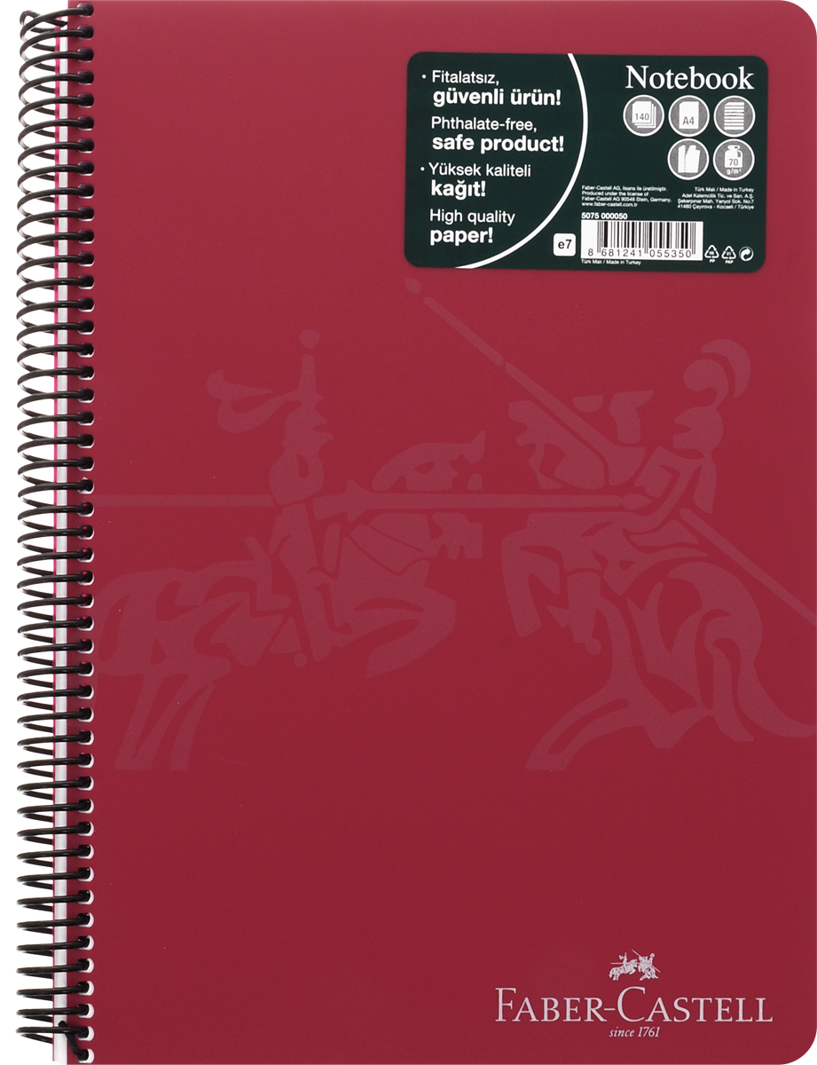 Faber-Castell Блокнот Knight 140 листов в линейку цвет бордовый507050_бордовый Faber-Castell Блокнот Knight 140 листов в линейку цвет бордовый507050_бордовыйОригинальный блокнот Faber-Castell Knight в твердой пластиковой обложке подойдет для памятных записей, любимых стихов и многого другого.Внутренний блок состоит из 140 листов в линейку. Блокнот скреплен спиралью. Такой блокнот станет вашим верным помощником,а также отличным подарком для в близких и друзей.