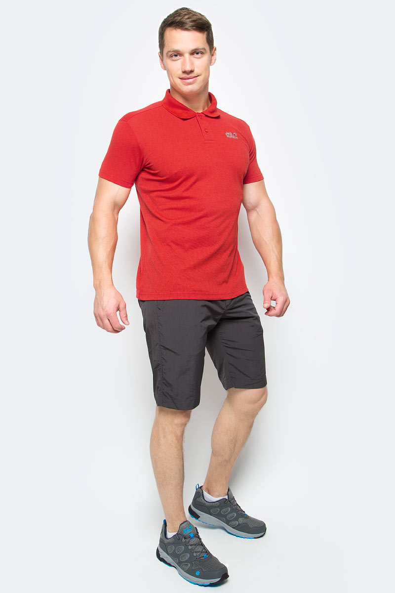 Поло мужское Jack Wolfskin Pique Polo M, цвет: красный. 1804652-2681. Размер XL (52)1804652-2681 Поло мужское Jack Wolfskin Pique Polo M, цвет: красный. 1804652-2681. Размер XL (52)1804652-2681Поло мужское Pique Polo M изготовлено из полиэстера и одной трети органического хлопка и сочетает преимущества каждого из этих материалов. Ткань прочная, приятная на ощупь и быстро сохнет. Кроме того, специальная структура ткани позволяет воздуху циркулировать, что создает дополнительный комфорт в жару. Модель имеет отложной воротник на пуговицах и короткие стандартные рукава. Это удобное базовое поло идеально подходит для путешествий, отдыха и ежедневного использования.