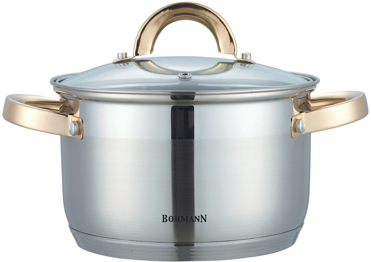 Кастрюля Bohmann, с крышкой, 3,9 л. 1420BHG1420BHG Кастрюля Bohmann, с крышкой, 3,9 л. 1420BHG1420BHGКастрюля Bohmann изготовлена из высококачественной нержавеющей стали с внешней матовой и внутренней зеркальной полировкой. Нержавеющая сталь обладает высокой стойкостью к коррозии и кислотам. Прочность, долговечность и надежность этого материала, а также первоклассная обработка обеспечивают практически неограниченный запас прочности и неизменно привлекательный внешний вид. Кастрюля имеет многослойное капсульное дно с алюминиевым основанием, которое быстро и равномерно накапливает тепло и так же равномерно передает его пище. Капсульное дно позволяет готовить блюда с минимальным количеством воды и жира, сохраняя при этом вкусовые и питательные свойства продуктов. Применение технологии многослойного дна создает эффект удержания тепла - пища готовится и после отключения плиты благодаря термоаккумулирующим свойствам посуды. Посуда оснащена удобными металлическими ручками. Крышка выполнена из жаропрочного стекла, снабжена металлическим ободом и отверстием для выпуска пара. Внутренние стенки дополнены отметками литража. Можно использовать на газовых, электрических, галогеновых, стеклокерамических, индукционных плитах. Можно мыть в посудомоечной машине.Размеры: 20 х12,5 см.УВАЖАЕМЫЕ КЛИЕНТЫ! Обращаем ваше внимание на тот факт, что объем чаши указан максимальный, с учетом полного наполнения до кромки. Шкала на внутренней стенке имеет меньший литраж.