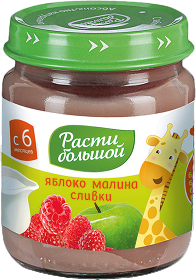 Расти большой пюре яблоко малина сливки, с 6 месяцев, 100 г3529 Расти большой пюре яблоко малина сливки, с 6 месяцев, 100 г3529Яблоко-малина - источник витаминов (А, В1, В2, В9, С, РР), микроэлементов (К, Сu, Mg, Ca, Z, Fe), пектина, клетчатки, дубильных веществ, обладает противовоспалительным действиемСливки - источник легкоусвояемого молочного жира, в оптимальном количестве содержащий минералы Ca, P, K и витамины A, D, необходимые растущему организму.