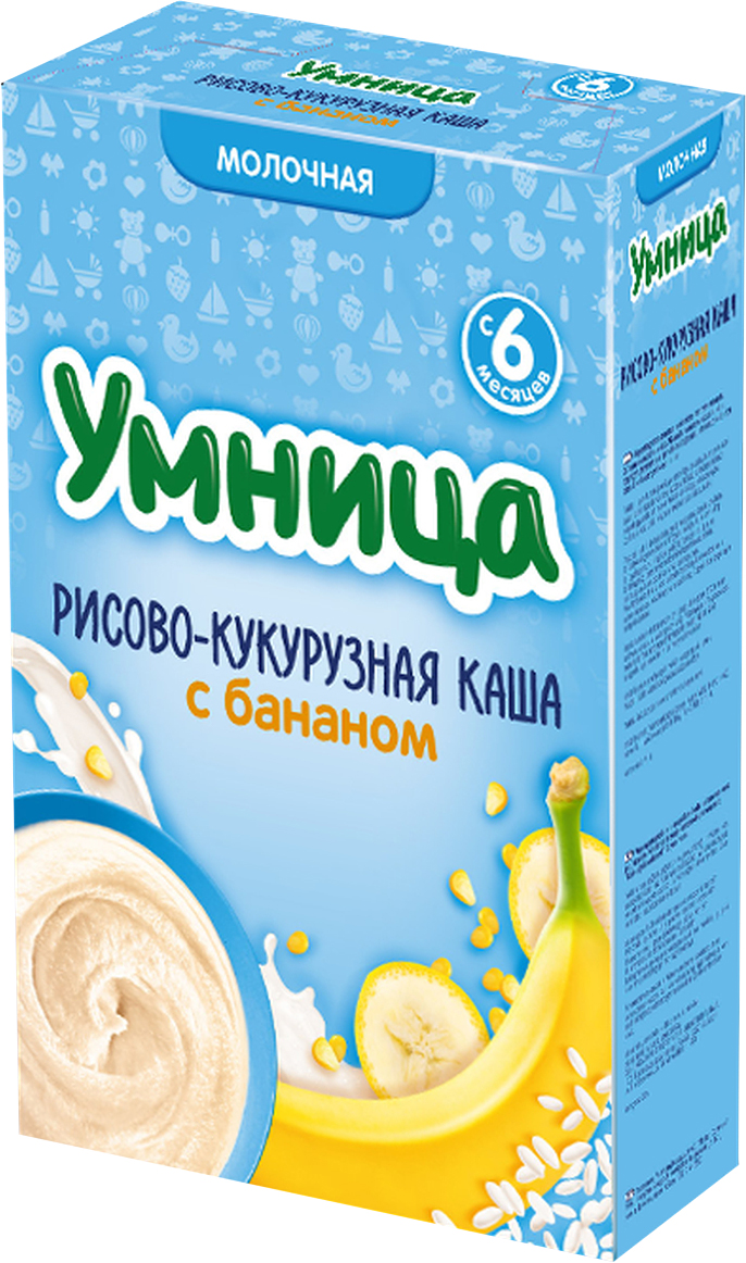Умница каша рисово-кукурузная с бананом молочная, с 6 месяцев, 200 г76006438 Умница каша рисово-кукурузная с бананом молочная, с 6 месяцев, 200 г76006438Каша состоит из двух злаков: риса и кукурузы. Благодаря высокой технологии обработки злаков каша легко усваивается и переваривается. Рис хорошо усваивается из-за низкого содержания клетчатки, обволакивает желудок. Кукуруза содержит легкоусвояемые углеводы, витамины и полезные вещества. Каша имеет приятный сливочный вкус в сочетании со вкусом банана, который богат калием, необходимым для работы сердца, сокращения мышц, деятельности нервной системы, а также для обмена веществ.Особенности:100% натуральные злаки.Без добавления соли.13 витаминов + Zn, Fe, I и Ca.