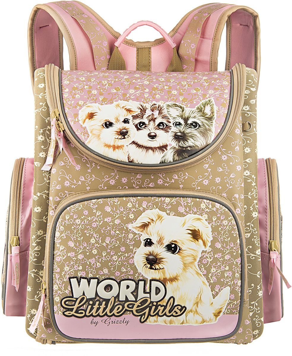 Grizzly Ранец школьный World Little Girls цвет бежевый розовыйRA-771-10/1 Grizzly Ранец школьный World Little Girls цвет бежевый розовыйRA-771-10/1Корпус и спинка школьного ранца Grizzly World Little Girls выполнены из легкого, водонепроницаемого и устойчивого к деформации материала, благодаря чему ранец держит форму и способствует равномерному распределению нагрузки на плечи и спину.Ранец-трансформер имеет одно вместительное отделение на застежке-молнии. Внутри отделения находятся два открытых кармана и один карман с сеткой. По бокам ранца располагаются два кармана на застежках-молниях. На лицевой части ранца находится один накладной вместительный карман на молнии. Плечевые лямки анатомической формы с регулируемой длиной обеспечивают комфортную посадку ранца и свободу движений при ношении.Светоотражающие элементы, расположенные по всем сторонам ранца, гарантируют видимость во дворе и на улице в темное время суток. Ранец оснащен удобной ручкой для переноски.Ранец декорирован брелоком-куколкой.