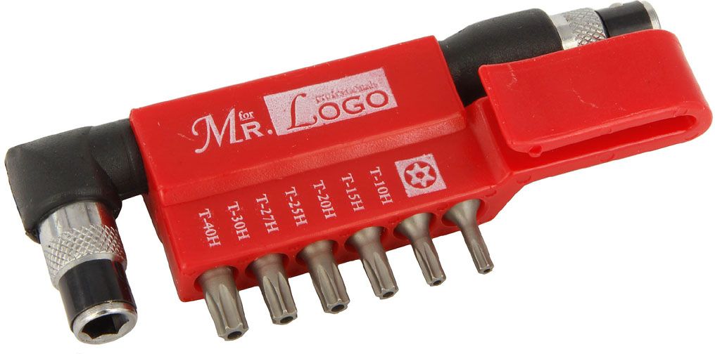 Отвертка угловая Mr.Logo TORX T10-40 , с 7 насадками-битами1440 Отвертка угловая Mr.Logo TORX T10-40 , с 7 насадками-битами1440Отвертка угловая Mr.Logo TORX T10-40 изготовлена из сочетания пластика и металла. Отвертка выполнена с 7 насадками-битам.