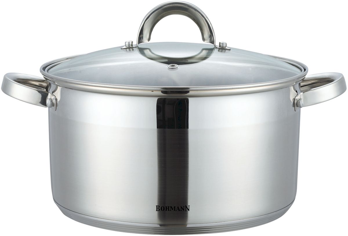 Кастрюля Bohmann, с крышкой, 5 л. 1422BH1422BH Кастрюля Bohmann, с крышкой, 5 л. 1422BH1422BHКастрюля Bohmann изготовлена из высококачественной нержавеющей стали с внешней матовой и внутренней зеркальной полировкой. Нержавеющая сталь обладает высокой стойкостью к коррозии и кислотам. Прочность, долговечность и надежность этого материала, а также первоклассная обработка обеспечивают практически неограниченный запас прочности и неизменно привлекательный внешний вид. Кастрюля имеет многослойное капсульное дно с алюминиевым основанием, которое быстро и равномерно накапливает тепло и так же равномерно передает его пище. Капсульное дно позволяет готовить блюда с минимальным количеством воды и жира, сохраняя при этом вкусовые и питательные свойства продуктов. Применение технологии многослойного дна создает эффект удержания тепла - пища готовится и после отключения плиты благодаря термоаккумулирующим свойствам посуды. Посуда оснащена удобными металлическими ручками. Крышка выполнена из жаропрочного стекла, снабжена металлическим ободом и отверстием для выпуска пара. Внутренние стенки дополнены отметками литража. Можно использовать на газовых, электрических, галогеновых, стеклокерамических, индукционных плитах. Можно мыть в посудомоечной машине.Размеры: 22 х13,5 см.