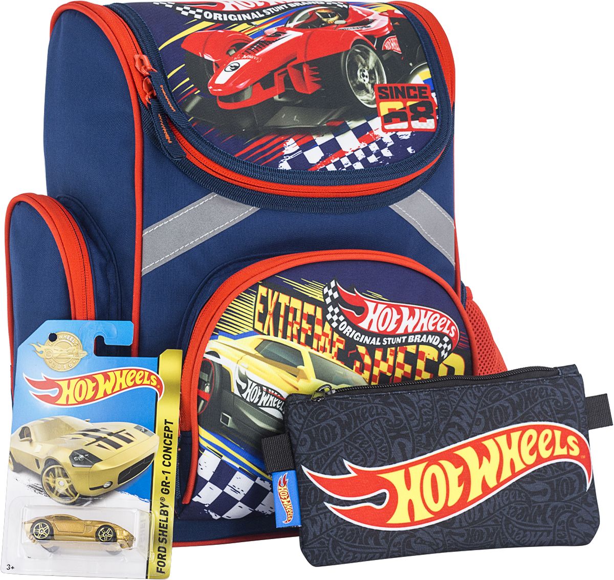 Hot Wheels Ранец школьный профилактический HWEB-MT1-113FHWEB-MT1-113F Hot Wheels Ранец школьный профилактический HWEB-MT1-113FHWEB-MT1-113FМашинка В ПОДАРОК!Рюкзак школьный, с одним отделением на молнии, фронтальным карманом на молнии и двумя боковыми карманами; внутри отделения - два разделителя; эргономическая спинка выполнена в виде накладок анатомической формы из нескольких слоев вспененных синтетических материалов, обтянутых воздухообменной сеткой, спинка и боковые панели усилены EVA; дно изготовлено из прочного износостойкого непромокаемого материала; лямки анатомической S-образной формы обтянуты воздухообменной сеткой, регулируются по длине; для безопасности рюкзак снабжен светоотражающими элементами. Размер 35 х 26,5 х 13 см.