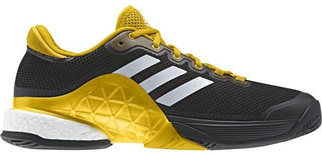 Кроссовки для тенниса мужские Adidas Barricade 2017 Boos, цвет: черный, желтый, белый. CG3087. Размер 10,5 (44)CG3087 Кроссовки для тенниса мужские Adidas Barricade 2017 Boos, цвет: черный, желтый, белый. CG3087. Размер 10,5 (44)CG3087Контролируйте ход игры и побеждайте в каждом сете. Мужские теннисные кроссовки Adidas Barricade 2017 Boos с амортизацией boost возвращают энергию каждого шага и обеспечивают устойчивость на любой поверхности даже на высоких скоростях.Бесшовный вязаный верх плотно обхватывает ногу, обеспечивая надежную посадку. Вязаный верх естественным образом растягивается, адаптируясь под форму стопы, и ,таким образом, снижает риск раздражения кожи и обеспечивает комфортную посадку; бесшовная конструкция подкладки плотно облегает стопу для комфортной посадки. Износостойкая вставка ADITUFF в передней и средней части кроссовка защищает стопу от пробуксовки и подворачивания во время подач, ударов с лета и резких боковых движений. Гибкий мысок позволяет пальцам двигаться естественно. Каркас BARRICADE поддерживает и стабилизирует среднюю часть стопы во время динамичных маневров на корте. Анатомическая конструкция GEOFIT для комфорта; слегка расширенная передняя часть. Исключительно износостойкая подошва ADIWEAR.